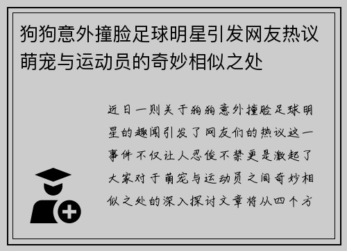 狗狗意外撞脸足球明星引发网友热议萌宠与运动员的奇妙相似之处